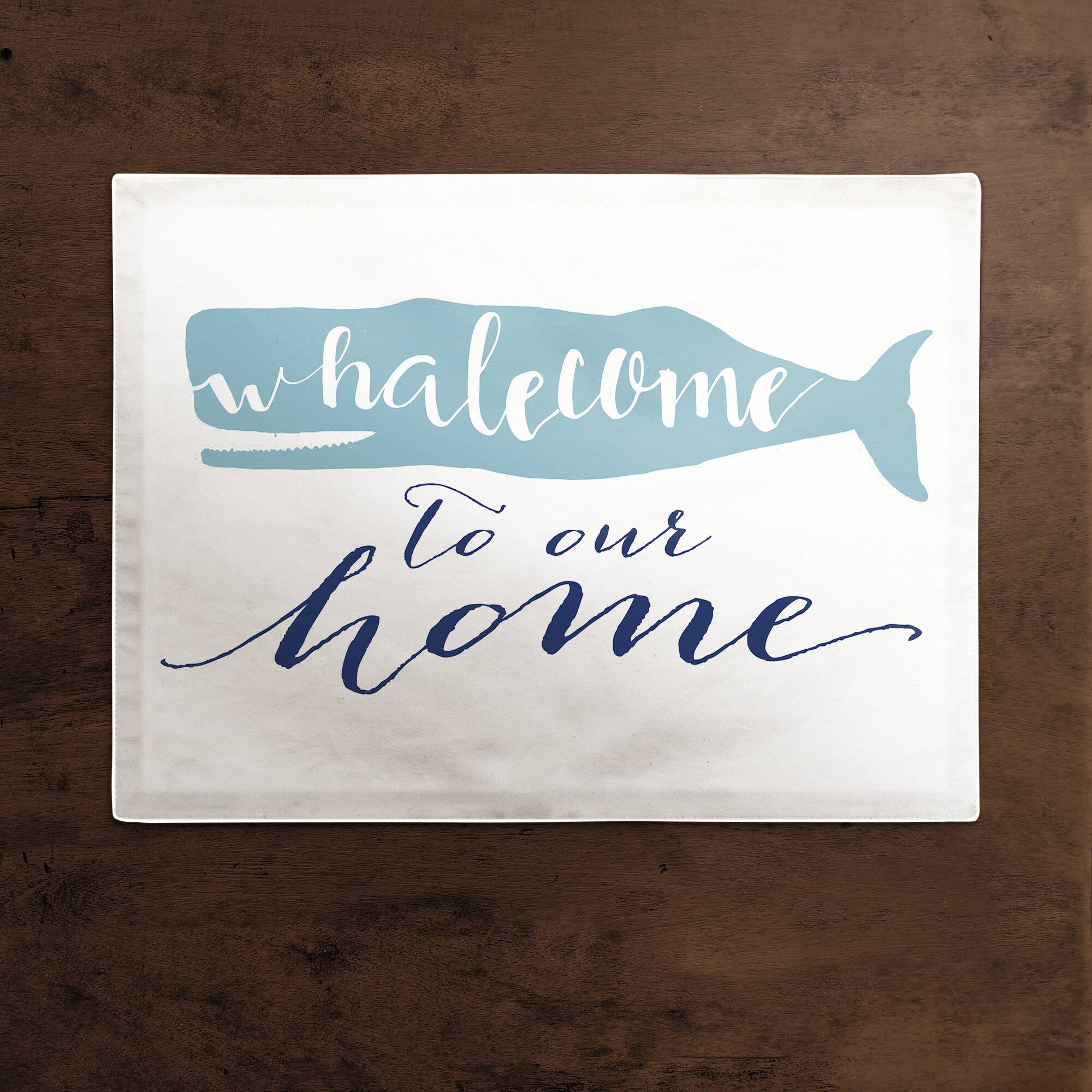 18" Blue Whalecome to Our Home Poly Twill Placemat